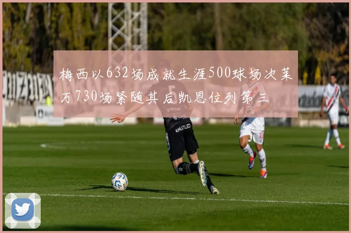 梅西以632场成就生涯500球场次莱万730场紧随其后凯恩位列第三